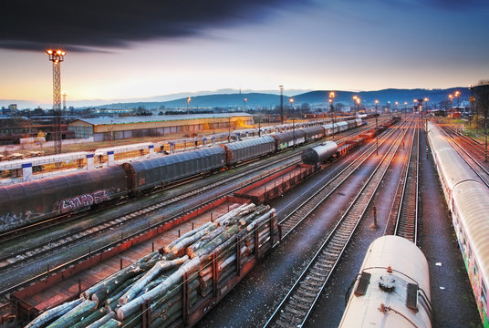 Train Freight - Cargo transportation in railway - platform at ni