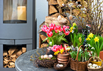 interior with colorful spring flowers