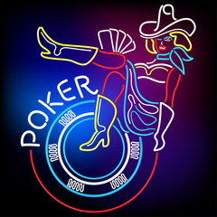 Neon Poker Banner in Vegas
