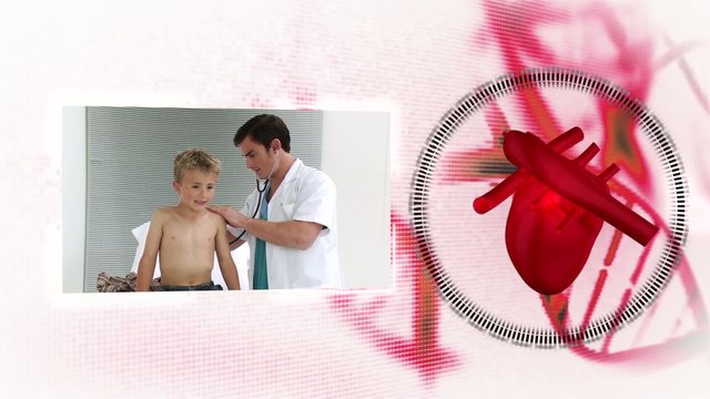 Montage of doctors with heart diagram on background