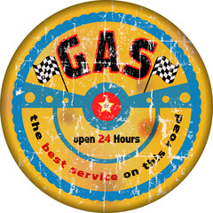 Vintage gas station sign, vector illustration