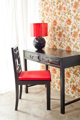 Luxury work desk with floral wallpaper
