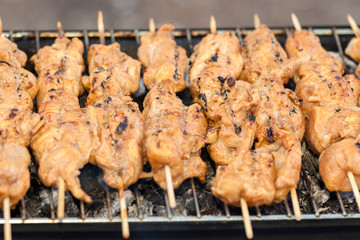 Closeup hot grilling meat