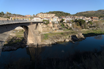 Bridge from 1350 in the Monistrol de Monserrat, Barcelona, Spain
