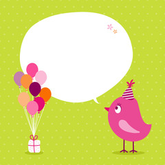 Pink Bird Birthday Gift Balloons Speech Bubble Green