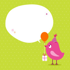 Pink Bird Birthday Gift Balloon Speech Bubble Green