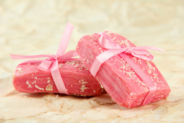 Natural handmade soap, on beige background