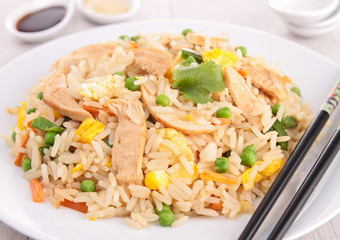 roasted meat, rice and vegetables