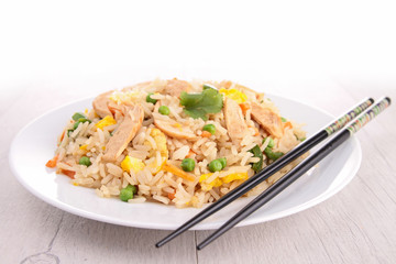 roasted meat, rice and vegetables