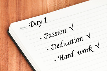 Obraz premium Diary page with text over a wooden background.