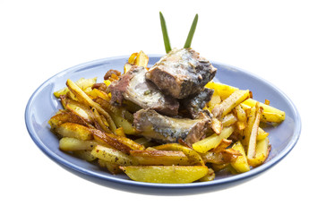 Fried potato with saury