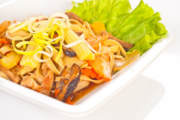 Pasta with vegetables and seafood