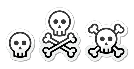 Cartoon skull with bones vector icons set