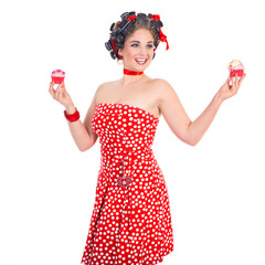 Frau im Pin Up Style mit Cupcake Porträt