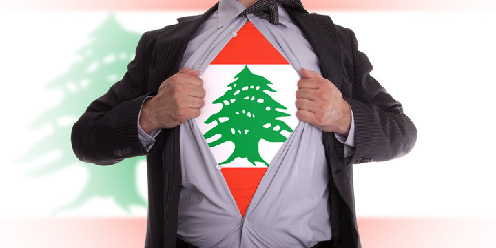 Business man with Lebanese flag t-shirt