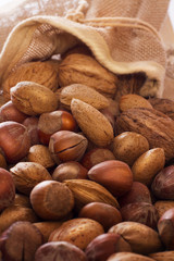 Mix nuts in sack. Almonds, hazelnuts