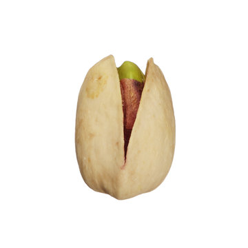 One pistachio nut isolated on white background, close up