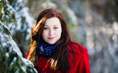 Beautiful Teenager Girl Portrait. Snowy Background.