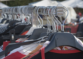 Naklejka premium Hangers in an outdoors flea market