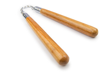 Martial arts nunchaku weapon isolated on white