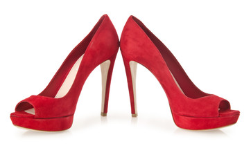Red stylish woman shoes isolated on the white