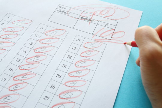 Examination make sheet by red pen