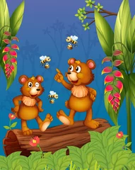 Gordijnen De bijen en de beer in het bos © GraphicsRF