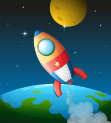 Gordijnen Een ruimtevaartuig in de buurt van de maan © GraphicsRF