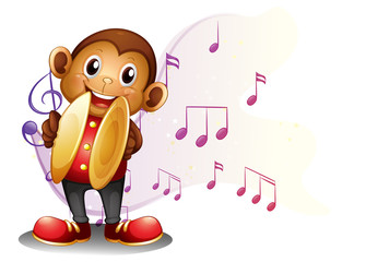 A monkey playing with the cymbals