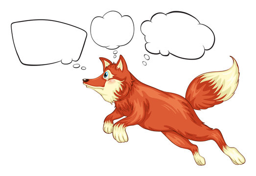 A fox in a jumping position with empty thoughts