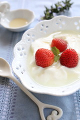 freshness strawberry with honey on yogurt for healthy food image