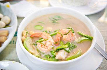 Coconut milk soup with Shrimp , rice and Vetgetables