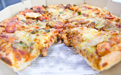 Fresh pizza in the dilivery box