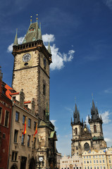 Fototapeta premium Orloj and Church of Mother of God before Tyn, Prague
