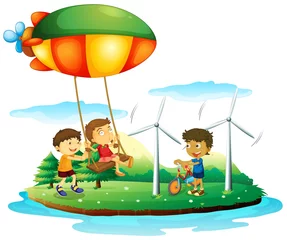 Poster Drie spelende kinderen in het park © GraphicsRF