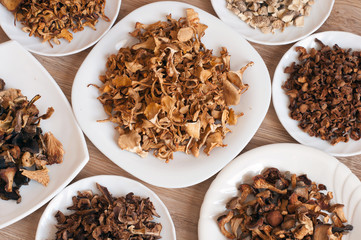 Dried mushrooms of different varieties