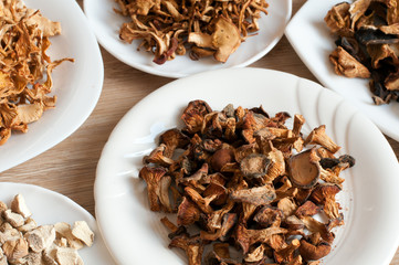 Dried mushrooms of different varieties