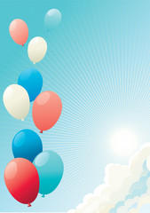 Holiday. Vector of many color  balloons on blue sky