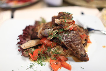 Lamb ribs with vegetables
