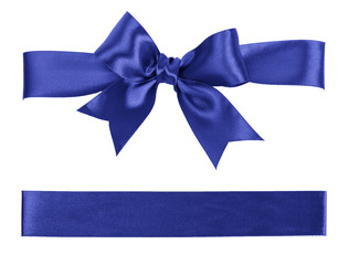 big blue bow made from silk ribbon