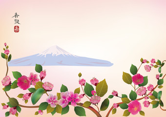 Fuji .Cherry blossoms, spring has come.