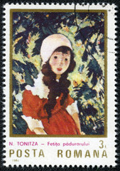 stamp printed in Romania shows Portrait of Child, by N.TONITZA
