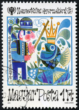 stamp shows Fairy Tale Scenes: "Fisherman and Goldfish"