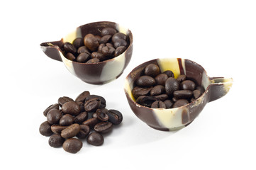 Coffee beans in a chocolate cups