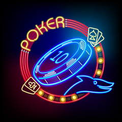 Poker casino token in neon light
