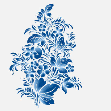 Blue Flower Ornament, Gzhel Russian Style