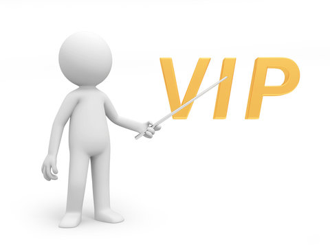 A 3d person pointing to a VIP symbol