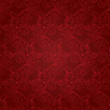 Vintage floral seamless pattern on red