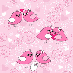 Seamless pattern with birds in love
