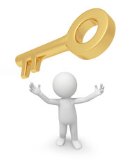 a 3d person looking up at a key